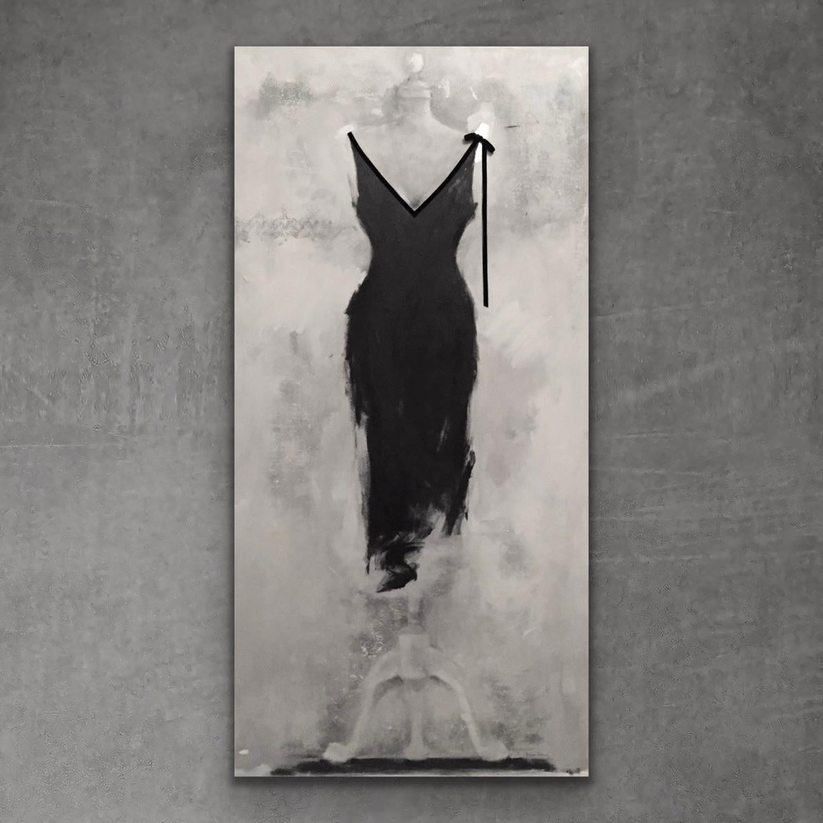 Black Is Black - 60"x30", Black Dress Painting, Grey, Mixed Media