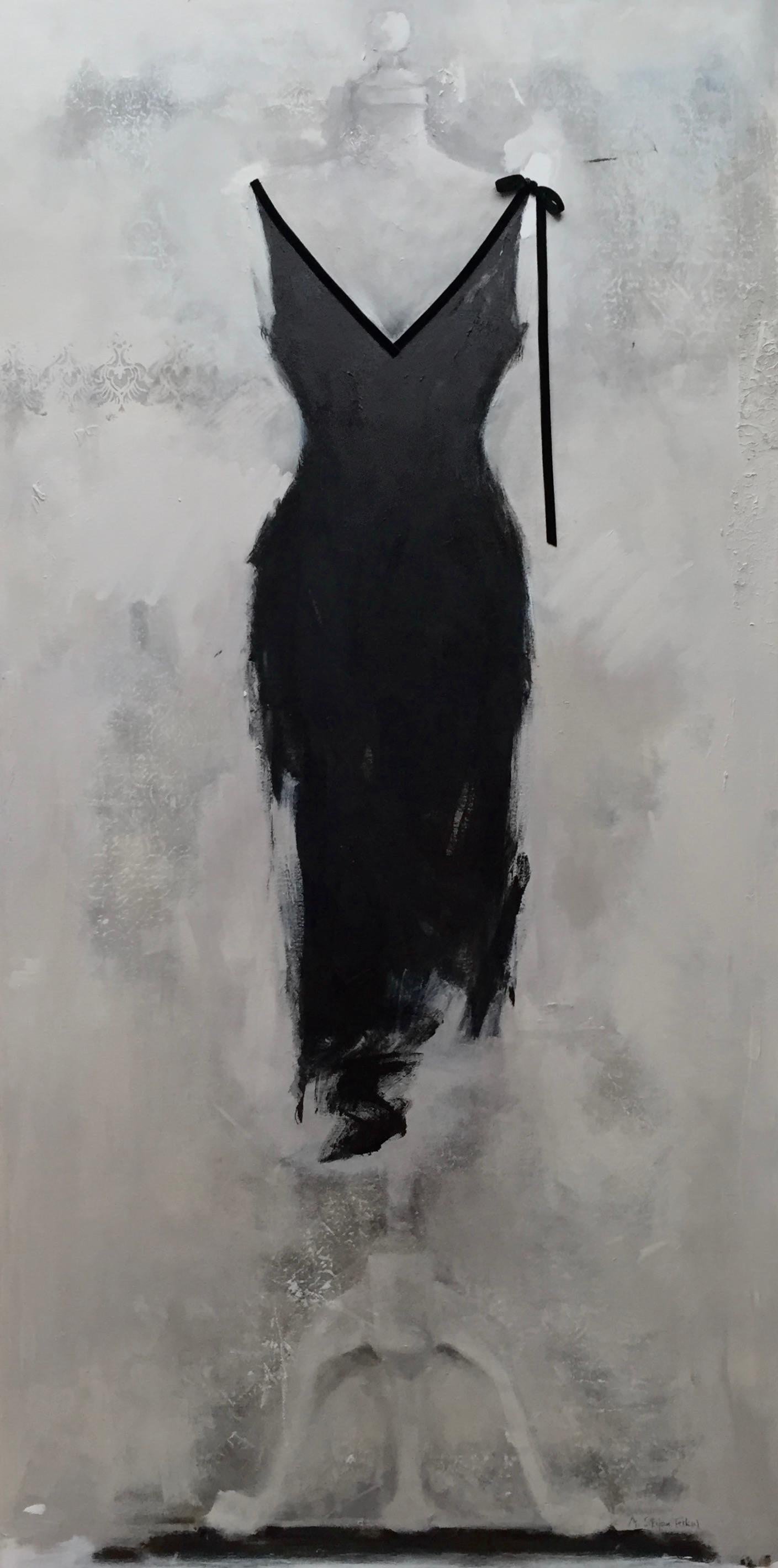 Le noir est noir (60 po. x 30 po.), peinture de robe noire, nature morte - Contemporain Art par Andrea Stajan-Ferkul