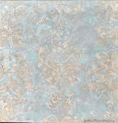 Blue Damask - 16”x16”, Textured Abstract Painting, Pattern, Acrylic