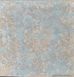 damas bleu - 16x16, peinture abstraite, motif texturé, bleu, blanc