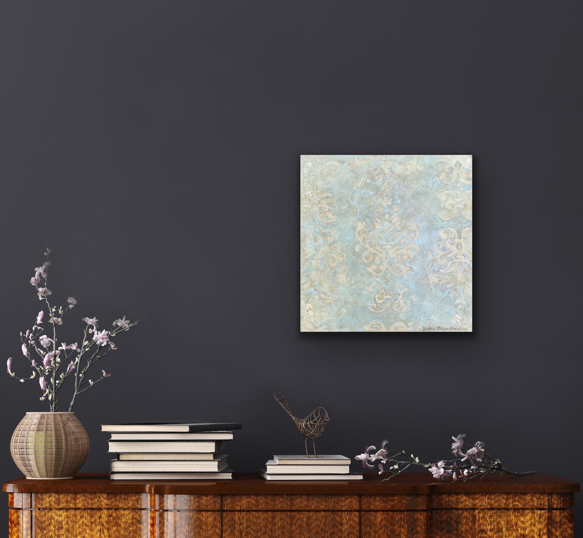 damas bleu - 16x16, peinture abstraite sur toile, motif, design géométrique en vente 5