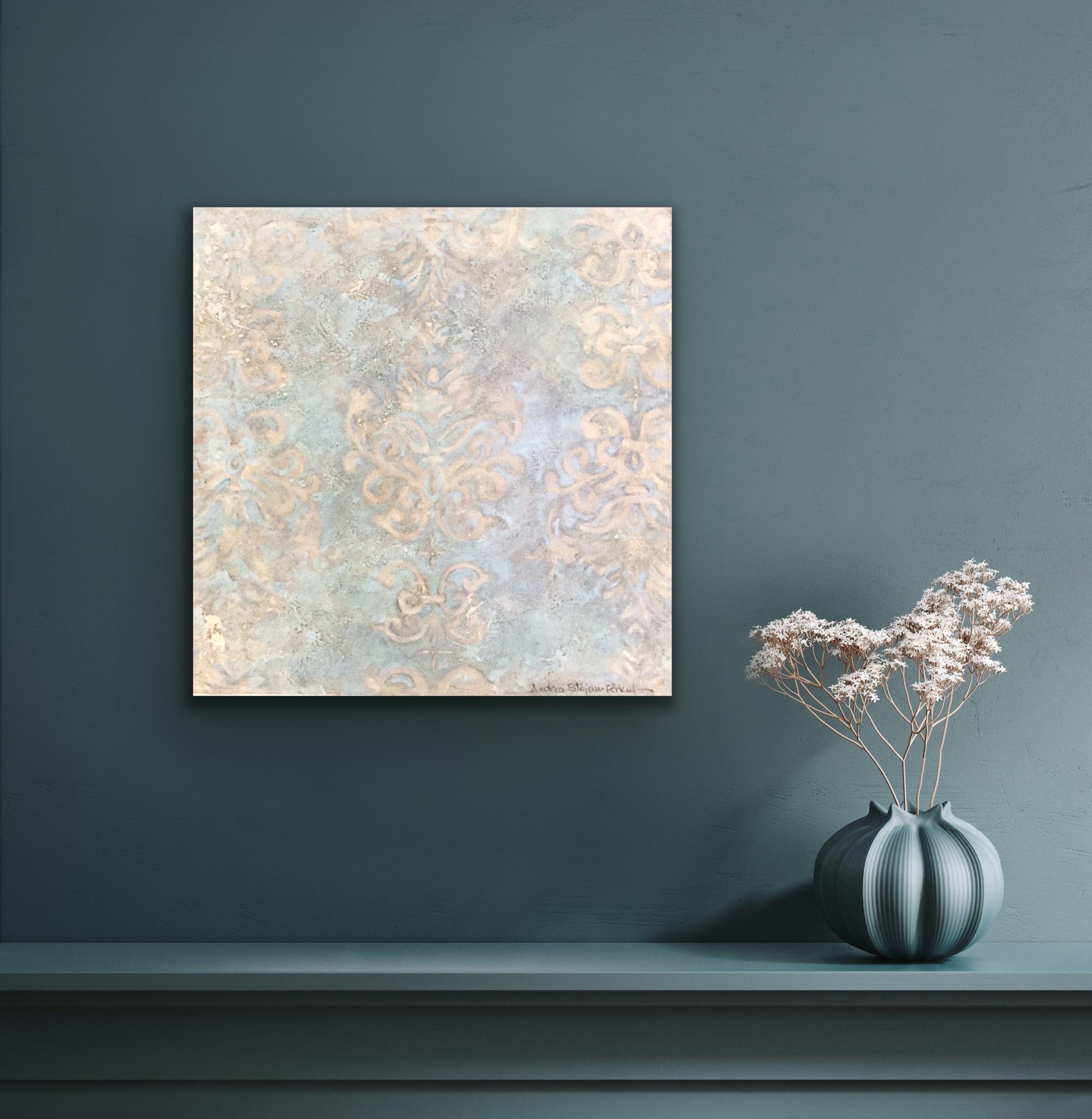 damas bleu - 16x16, peinture abstraite sur toile, motif, design géométrique en vente 4