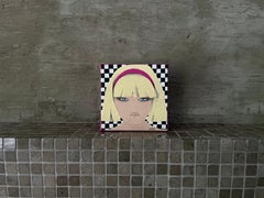 Ragazza con gli occhi azzurri - 4 "x4", Pittura originale su tela, Piccolo ritratto, bionda