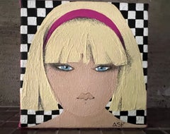 Blauäugiges Mädchen + Braunäugiges Mädchen -2 Originalgemälde auf Leinwand, je 4 "x4"