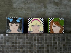 Brown Eyed Girl - Blue Eyed Girl - Green Eyed Girl - Set Of 3 Small Paintings