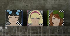 Braunäugiges Mädchen - Blauäugiges Mädchen - Grünäugiges Mädchen - Set von 3 kleinen Gemälden