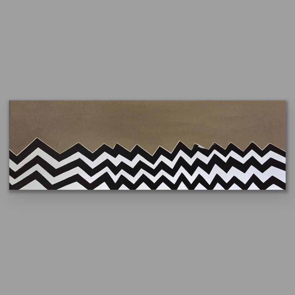 Buzzed (36x12, peinture abstraite géométrique, noir, blanc, camel) en vente 12