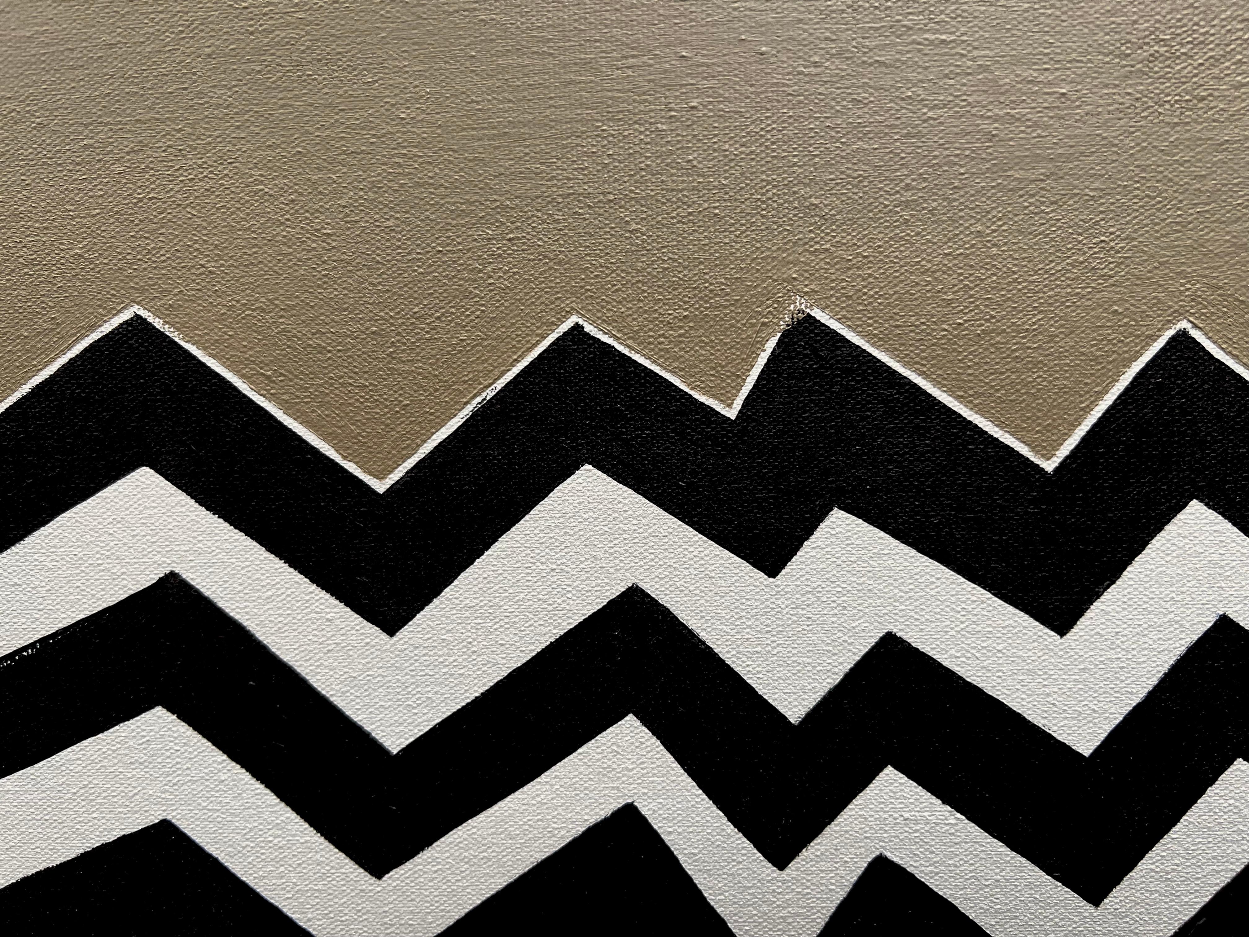 Buzzed (36x12, peinture abstraite géométrique, noir, blanc, camel) en vente 3