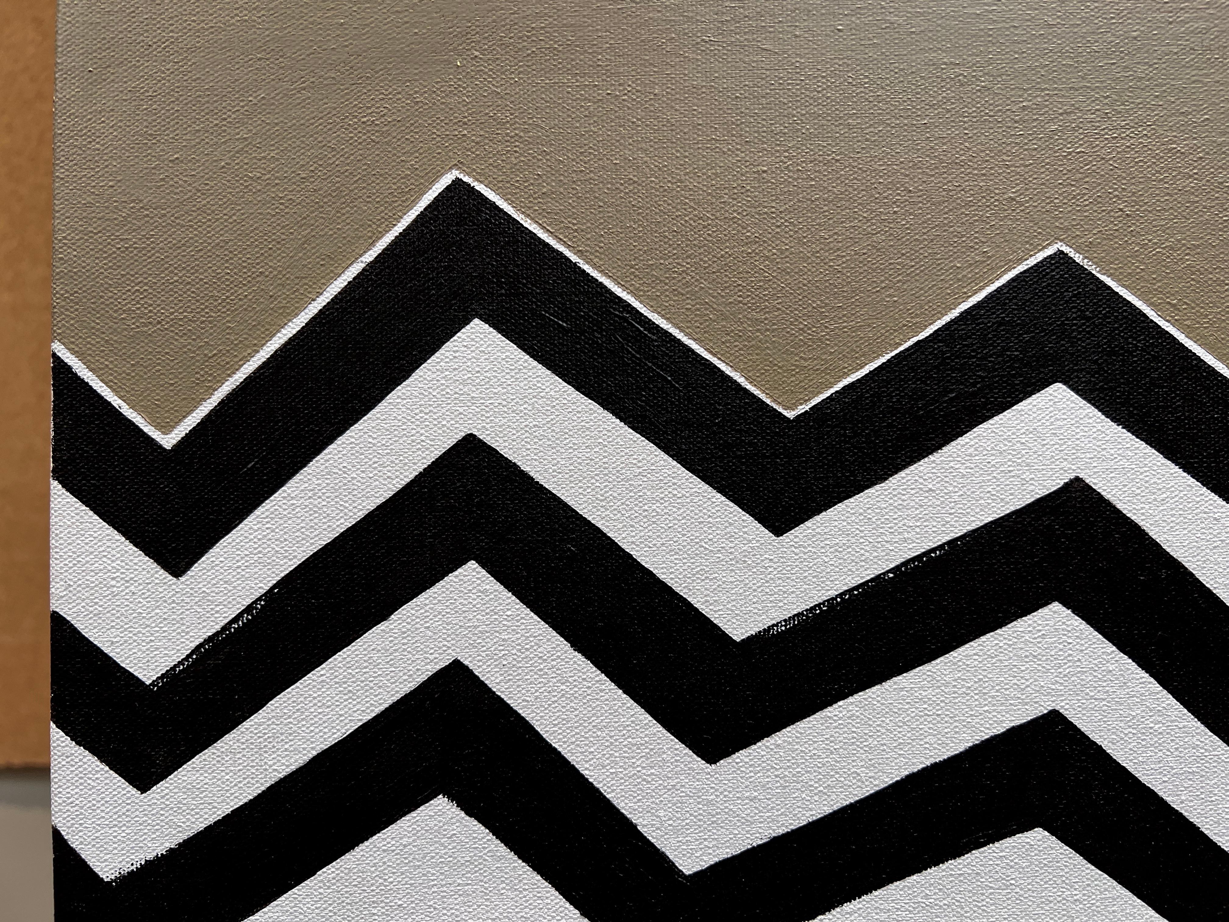 Buzzed (36x12, peinture abstraite géométrique, noir, blanc, camel) en vente 2