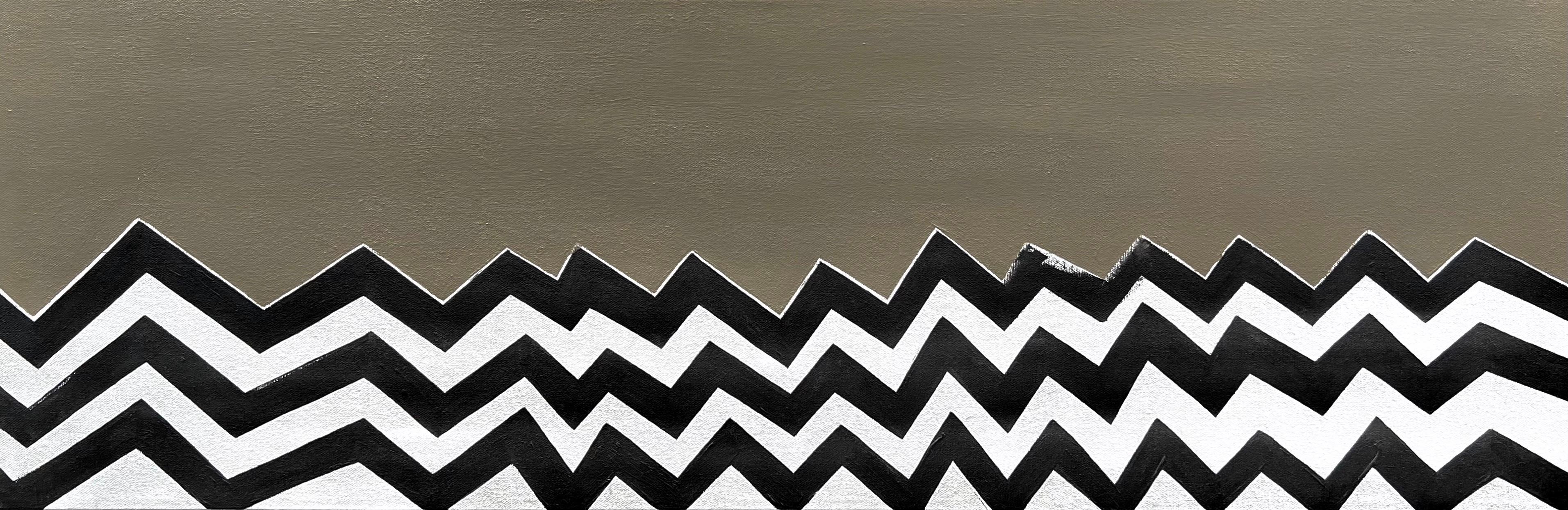 Buzzed (36"x12", Geometric Abstract Painting, Black, White, Camel)
