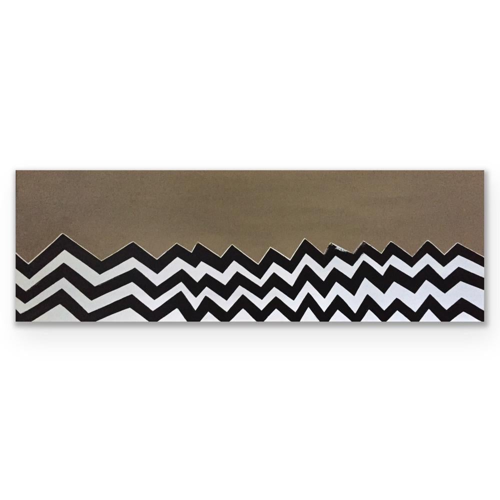 Buzzed (36x12, peinture abstraite géométrique, noir, blanc, camel) en vente 11