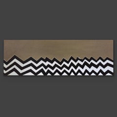Buzzed - 36"x12", Geometrisches abstraktes Gemälde auf Leinwand, Schwarz, Weiß, Hellbraun