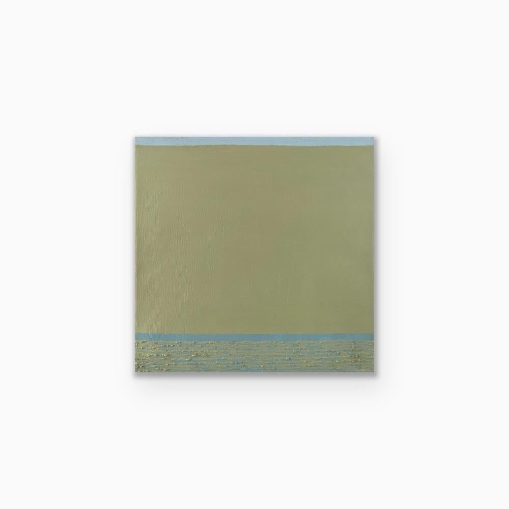 Calm And Cool - 8 Zoll x 8 Zoll, Grün, Blau, abstraktes Gemälde, minimalistische Landschaft (Abstrakt), Art, von Andrea Stajan-Ferkul