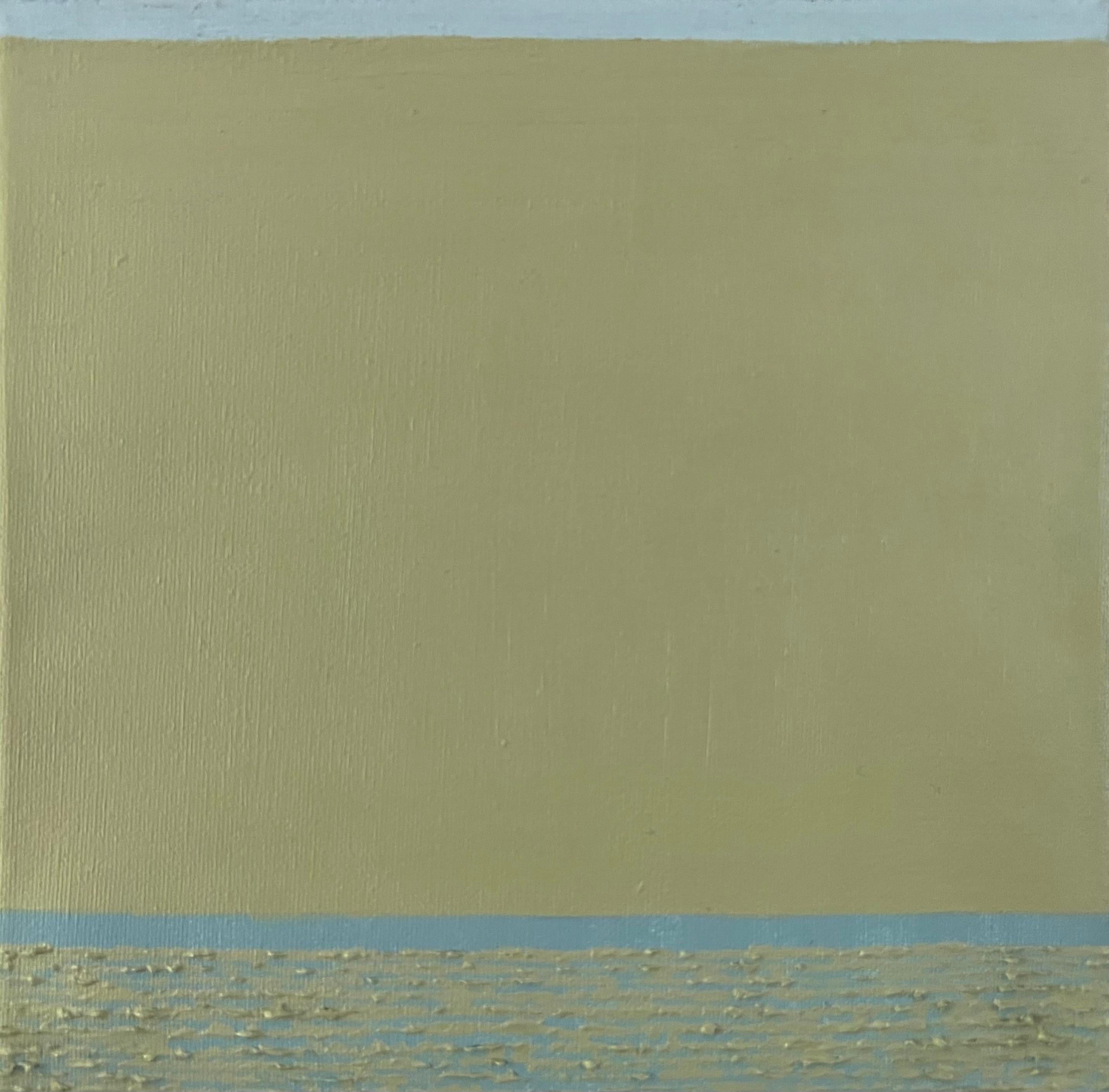 Calm And Cool - 8 Zoll x 8 Zoll, Grün, Blau, abstraktes Gemälde, minimalistische Landschaft – Art von Andrea Stajan-Ferkul