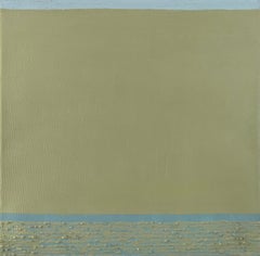 Calm And Cool - 8 Zoll x 8 Zoll, Grün, Blau, abstraktes Gemälde, minimalistische Landschaft