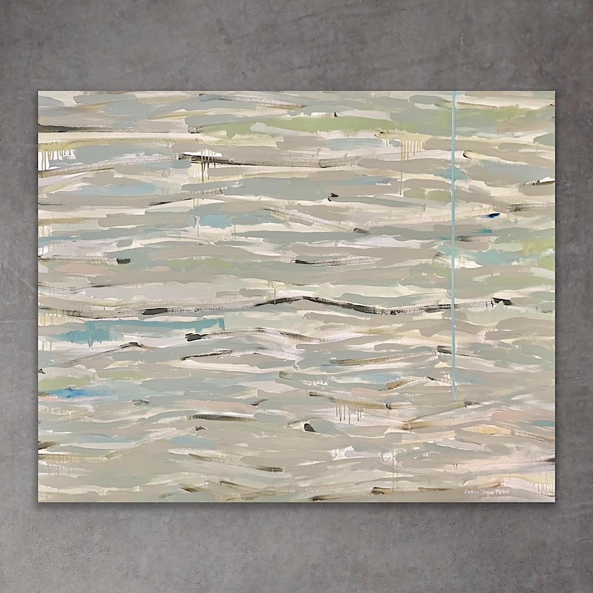 Camouflage - 60"x48", Abstract Landscape Painting, Blue, Green, Neutrals - Art by Andrea Stajan-Ferkul