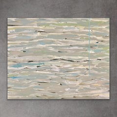 Camouflage - 60"x48", Abstraktes Landschaftsgemälde, Blau, Grün, Neutral, Blau