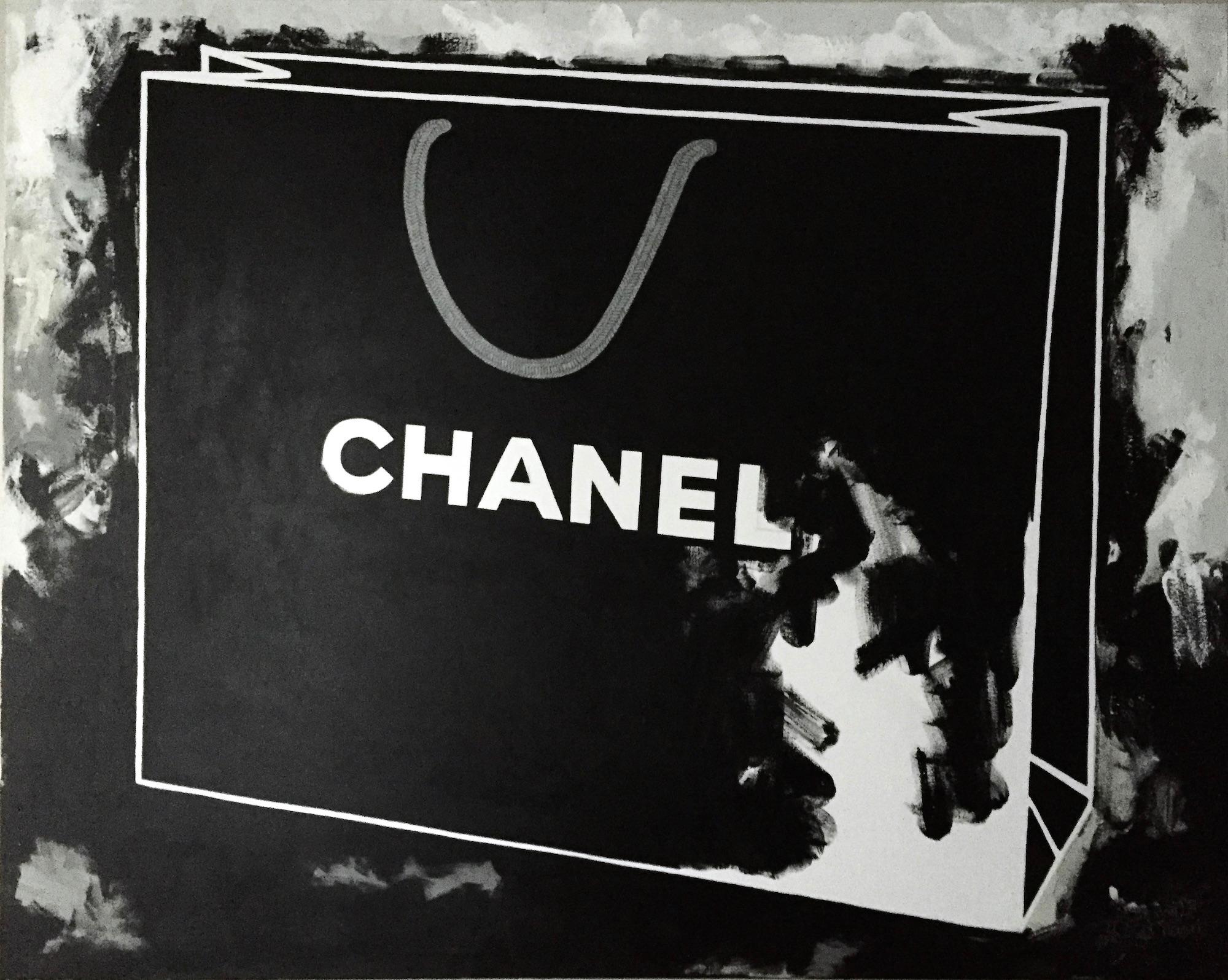 Andrea Stajan-Ferkul Still-Life Painting - My Big Chanel Bag - 48"x60", Still Life Painting, Chanel Shopping Bag