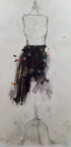 Chantilly Lace And A Pretty Place - 30”x60”, Black, Off White, Dress Painting