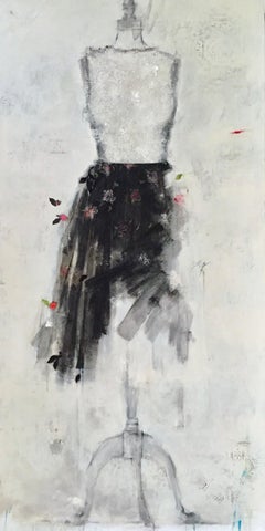 Encaje de Chantilly Y Un Lugar Bonito - 30 "x60", Pintura Vestido Floral, Figurativo