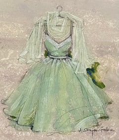 Chiffon In Grün, 14"x16", Original-Kleid-Gemälde, gerahmt, Feminine, Mode