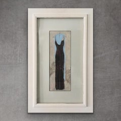 Classy Evening - (15"x 23", Dress Painting, Framed, Off White, Brown, Blue))