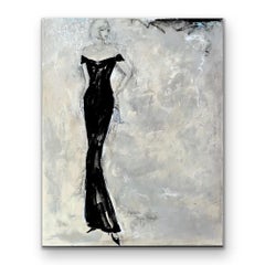 Colores De La Noche, 24 "x30" Pintura Original, Vestido Negro, Mujer, Figurativo