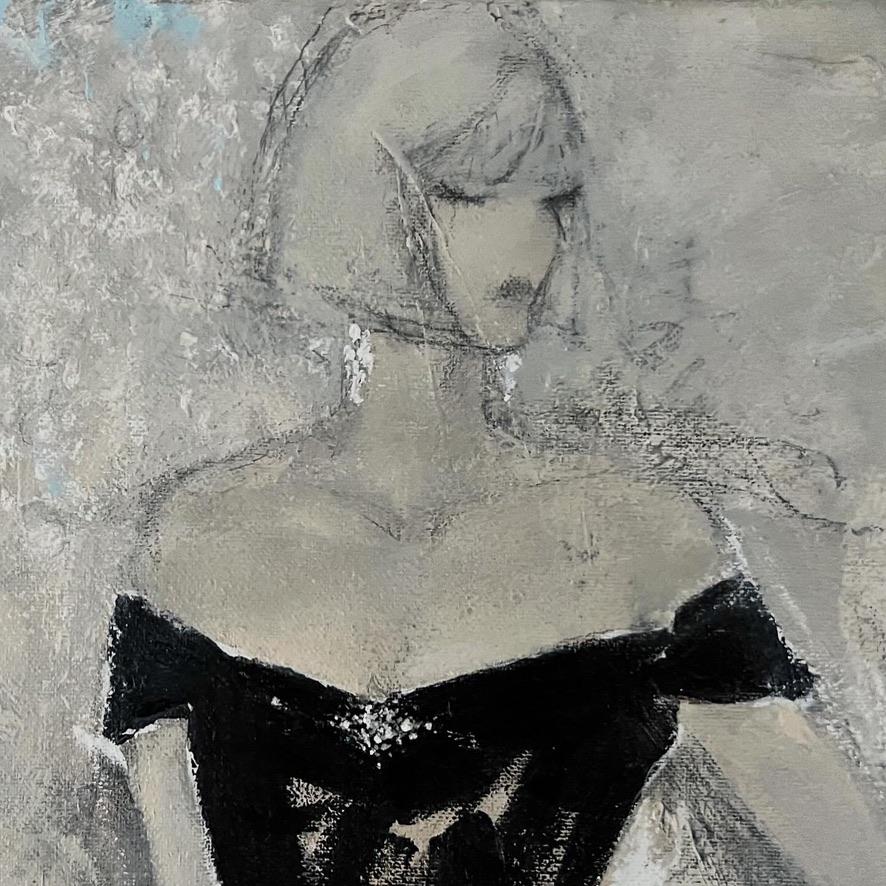 COULEURS DE LA NUIT - Ce tableau figuratif présente un jeu de peinture et de crayon pour un résultat à la fois expressif et raffiné. Grâce au processus d'ajout et de soustraction, les textures et les superpositions ton sur ton créent de la