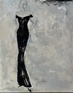Colores De La Noche, 24 "x30" Pintura Original, Vestido Negro, Mujer, Figurativo