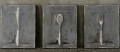 Dining In - Trois tableaux, 8 "x10" chacun, gris, série de natures mortes
