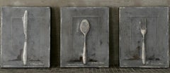 Dining In - Ensemble de 3 peintures originales, 8 "x10" chacune, gris, nature morte, cuisine