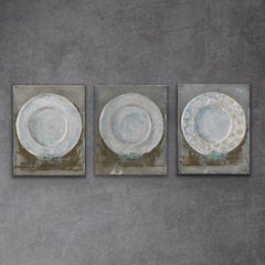 Dinner Party (Series of 3 Still Life Paintings, 8"x10" Each, Muted Green, White)