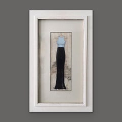 Elegant Evening - (15"x23", Dress Painting, Framed, Off White, Black, Blue)
