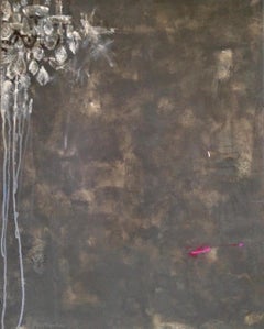 Enlightened - 24"x30" Kronleuchter-Gemälde, Grau, Weiß, Rosa, Abstraktes Stillleben