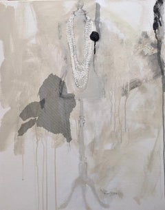 A Quiet Essence - 24"x30" Painting, Pearls, Black White Beige, Christmas Gift