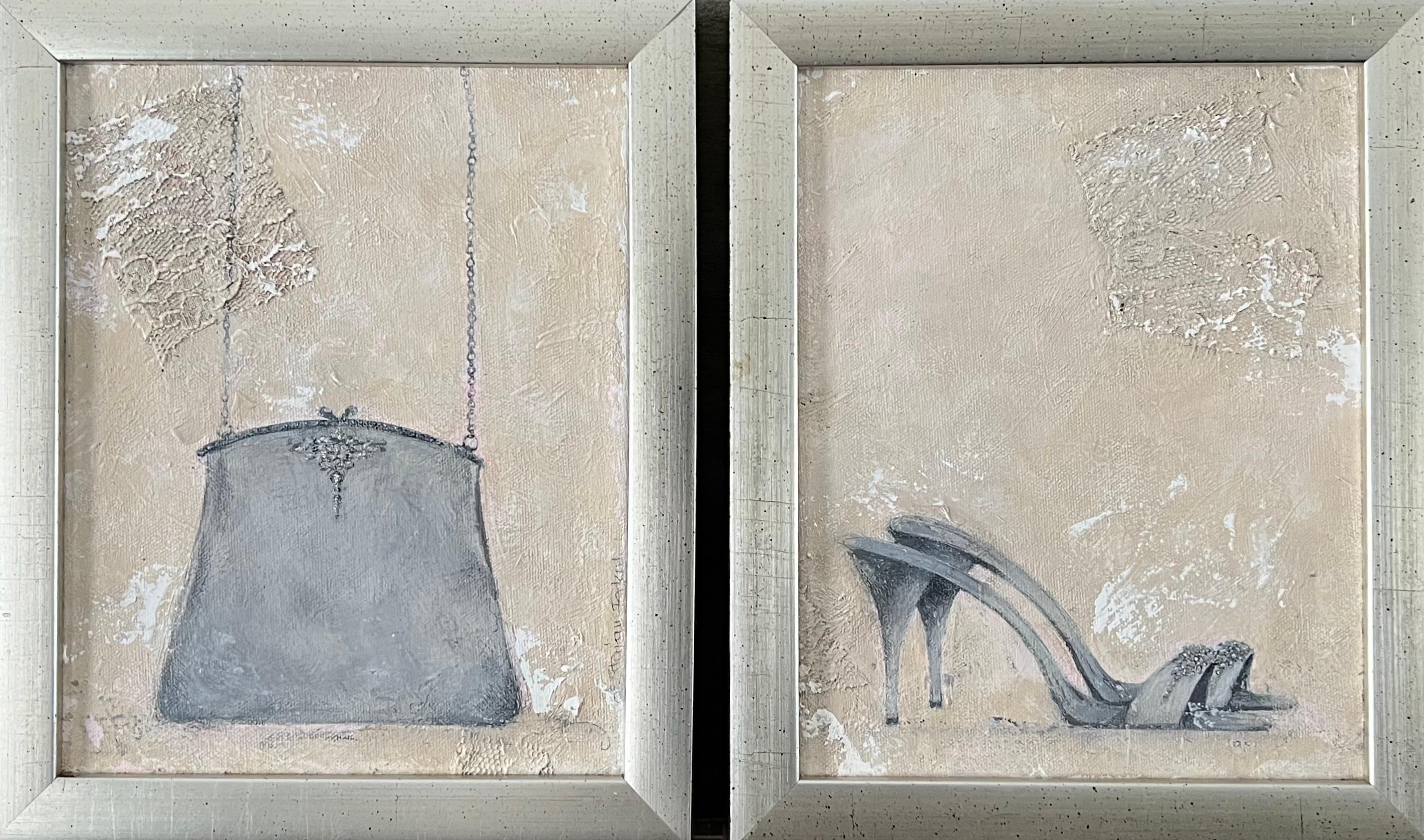 Bolso de noche - Zapatos de noche - 9,4" x 11,4" cada uno, conjunto de dos cuadros, enmarcados