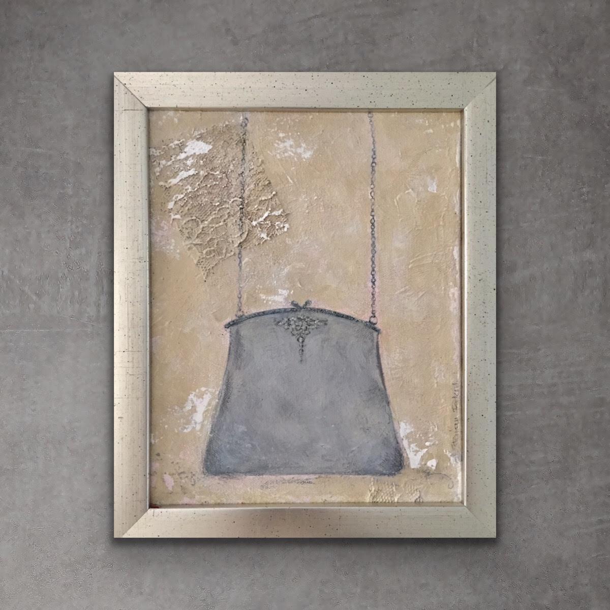 Evening Bag - 11.4" x 9.4", Painting On Canvas, Framed, Blush, Grey, Neutral