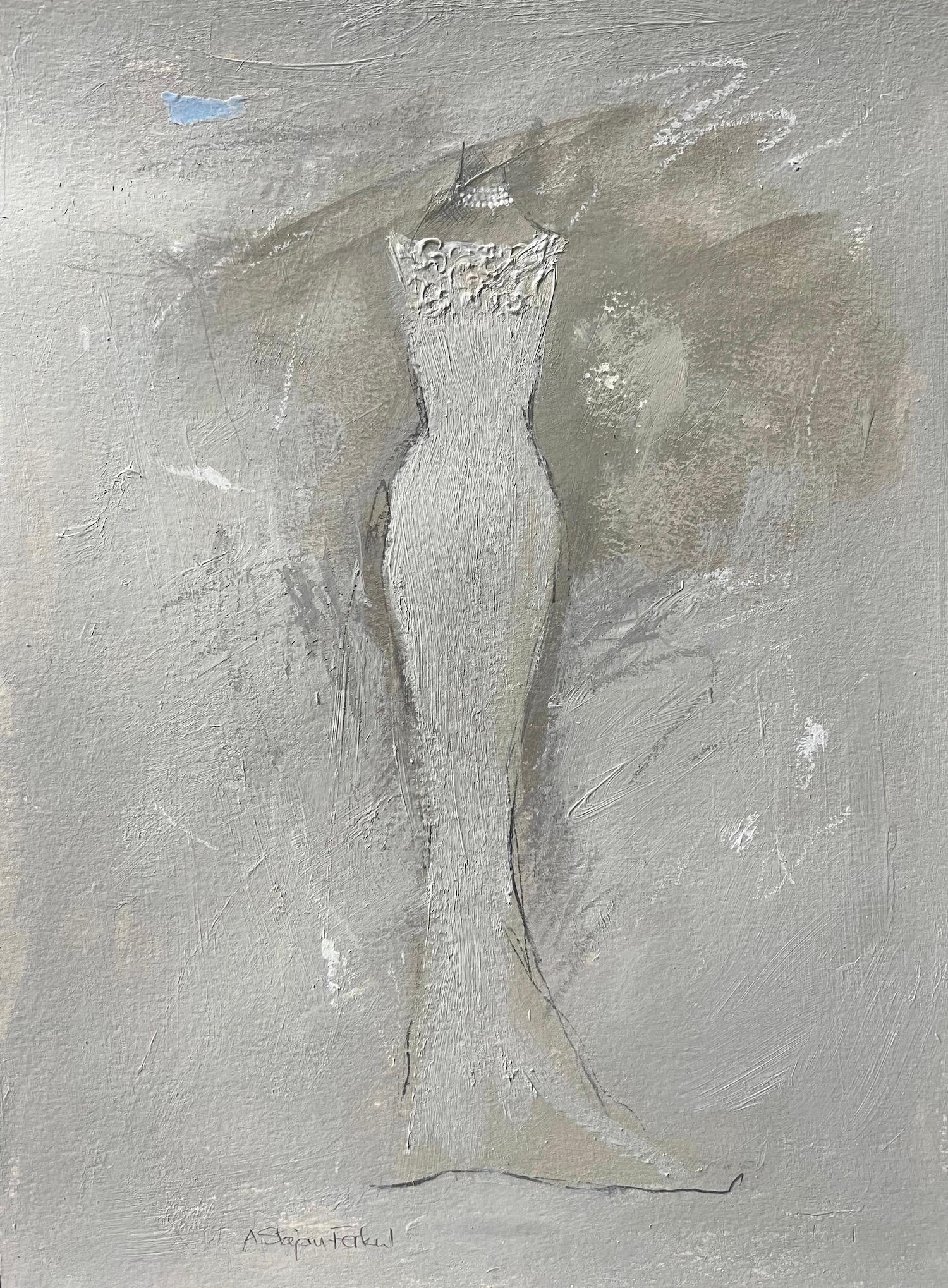 Andrea Stajan-Ferkul Figurative Painting - In The Moment - 9”x12”, Artwork On Paper, Neutrals, Greys