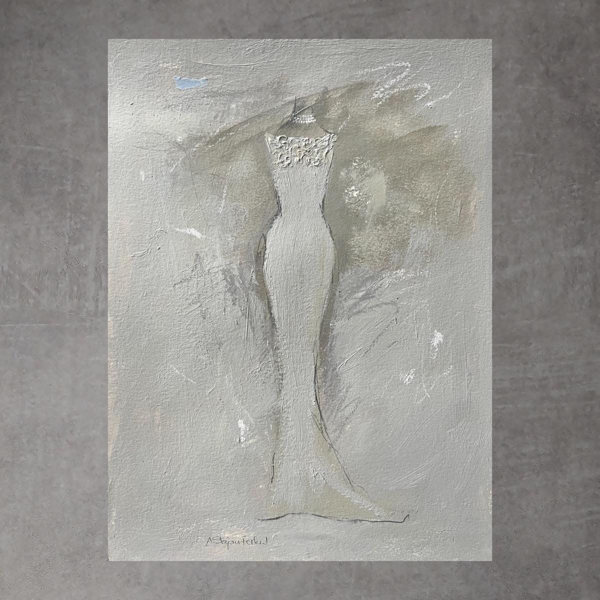 In The Moment - 9”x12”, Artwork On Paper, Neutrals, Greys - Painting by Andrea Stajan-Ferkul