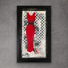 Going Retro #2 - 9.5"x15.5", Original Art, Red, Vintage Dress, Black & White