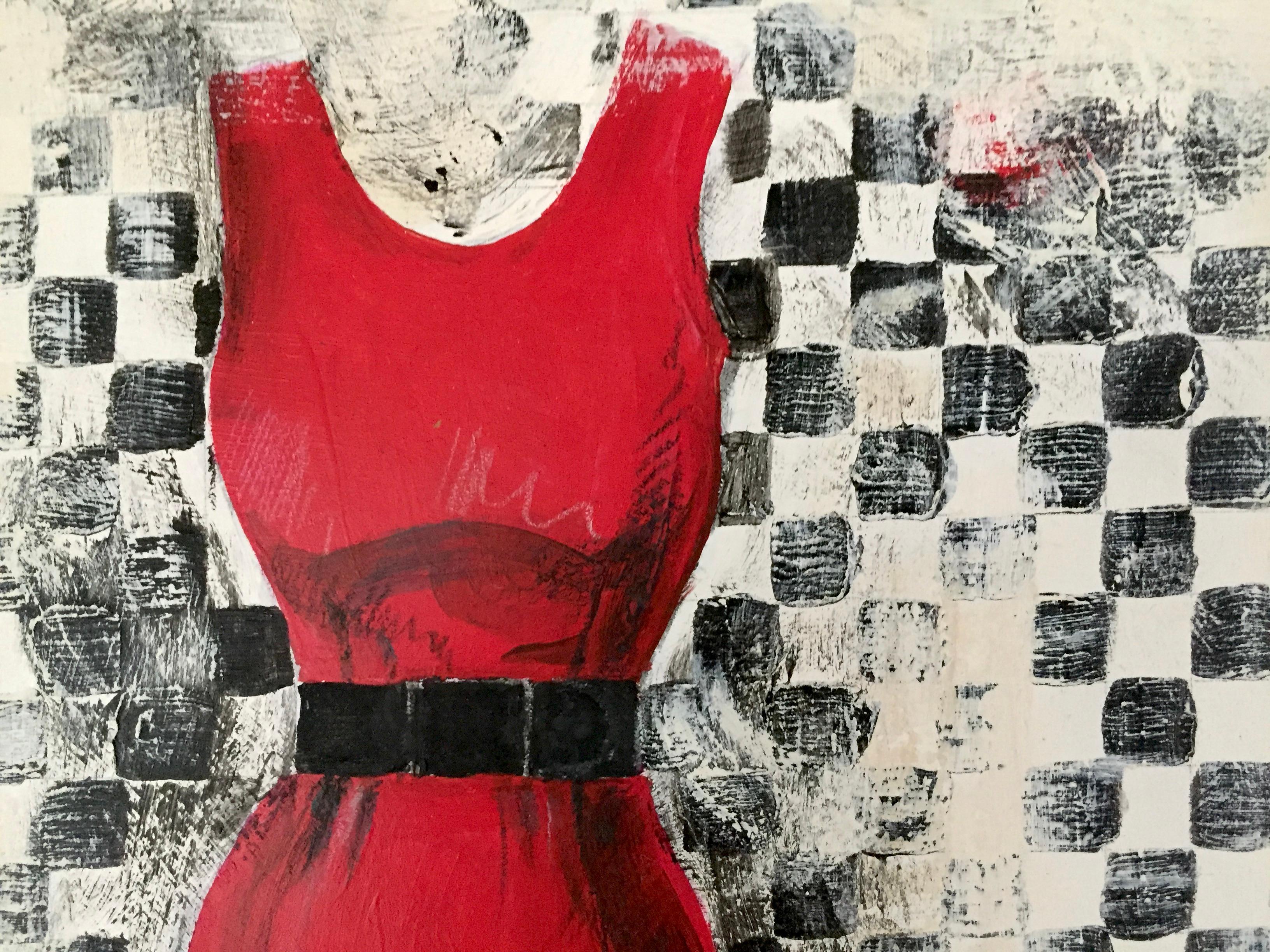 Going Retro - 2 (Rotes, Vintage-inspiriertes Kleid) (Zeitgenössisch), Painting, von Andrea Stajan-Ferkul