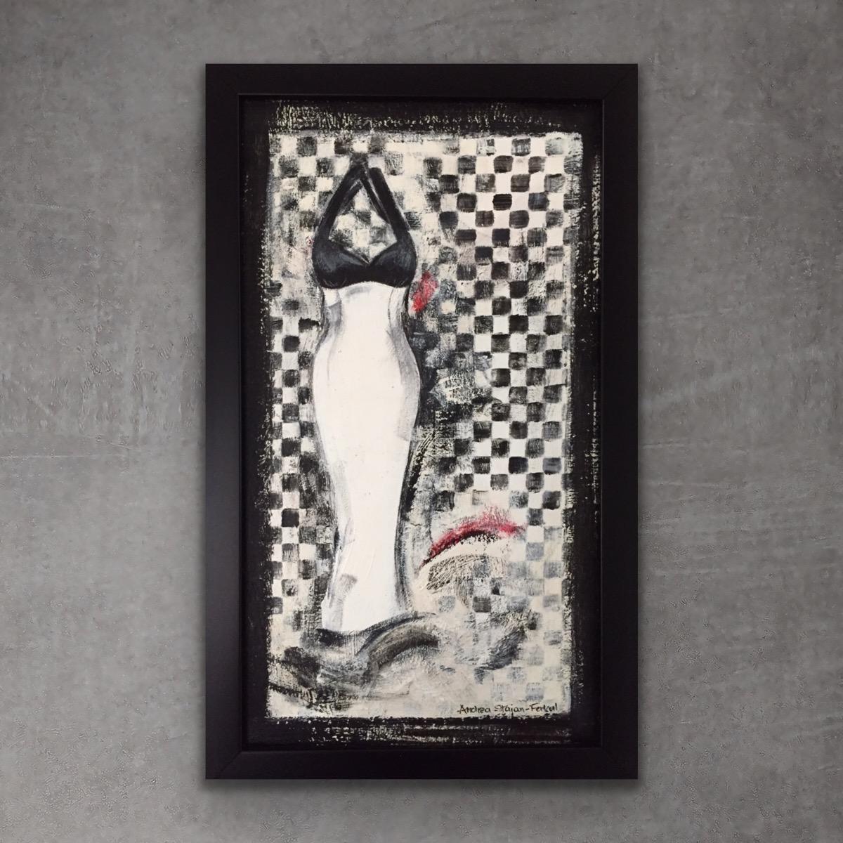 Going Retro - 3  (White and Black Vintage Inspired Dress) - Painting by Andrea Stajan-Ferkul