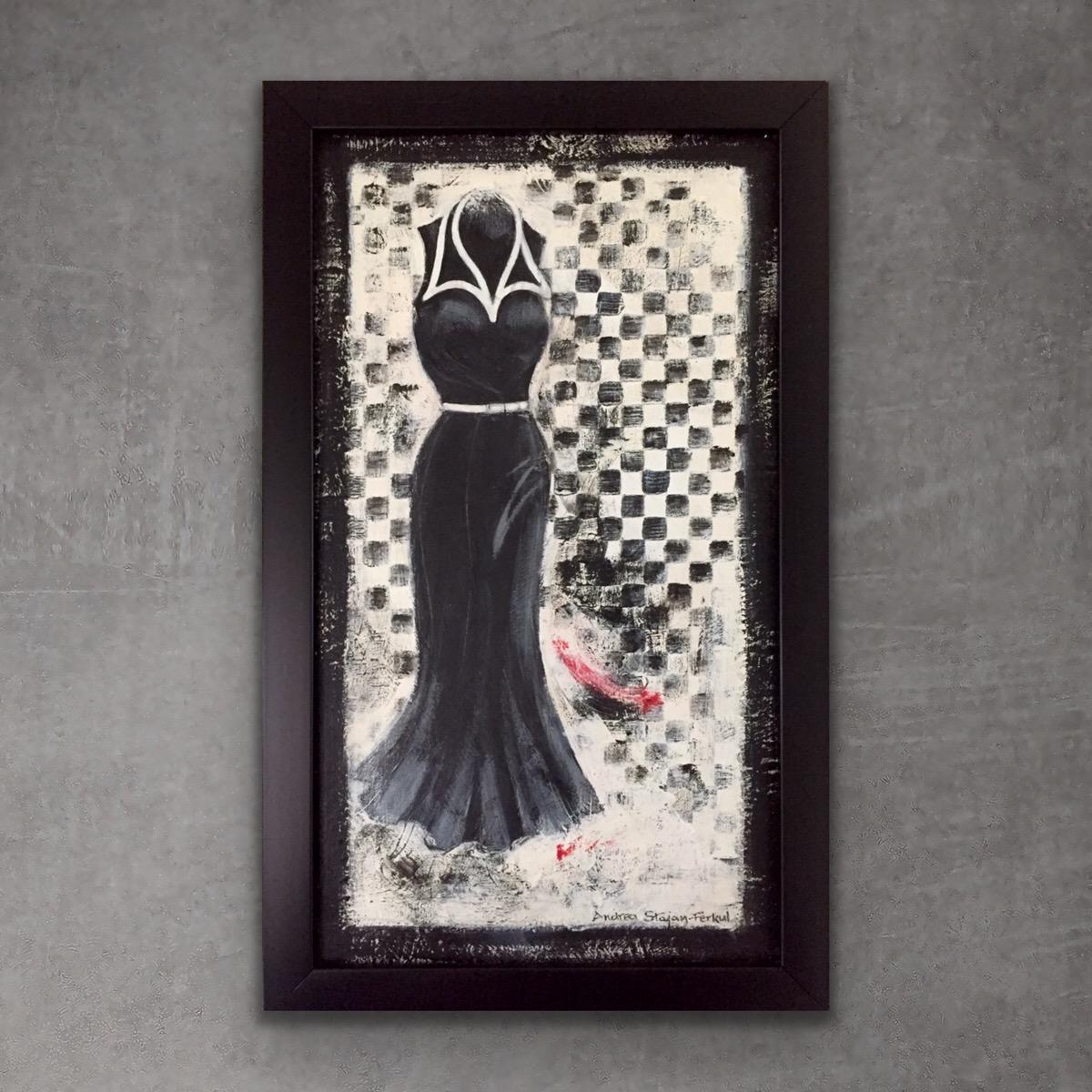 Retro gehen - 4  (Schwarzes und weißes Kleid im Vintage-Stil) – Painting von Andrea Stajan-Ferkul