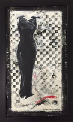 Going Retro - l (Black And White, Vintage Inspired Dress Painting)