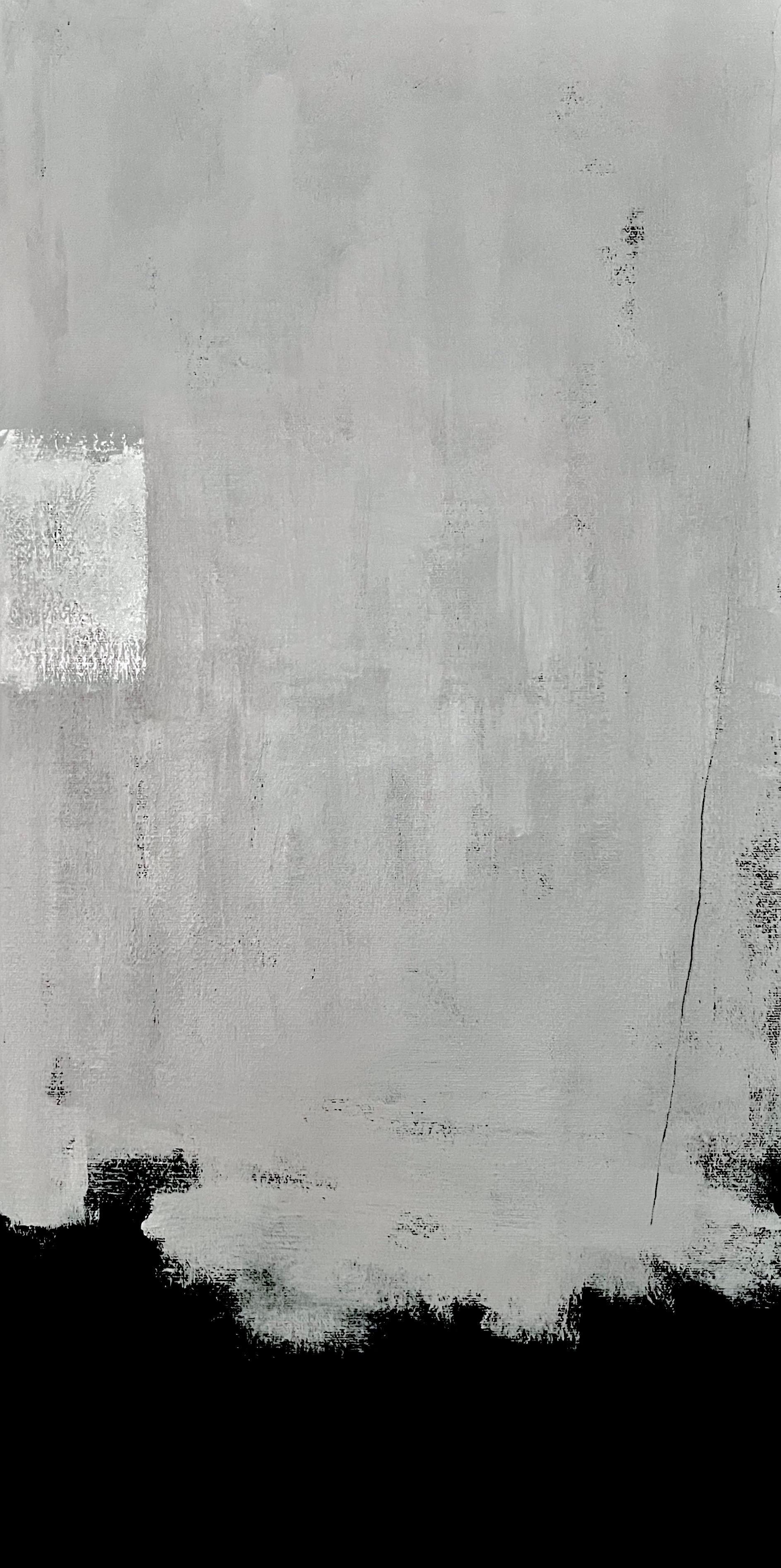 Geerdet - 12 "x24" Abstraktes Gemälde, Modern, Minimalistisch, Grau, Schwarz, Neutral
