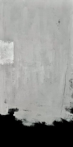 Grounded - Quadro astratto 12 "x24", Moderno, Minimal, Grigio, Nero, Neutro