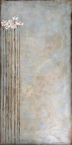 Growing Up - 12 "x24", Quadro di paesaggio floreale, fiori bianchi, cielo