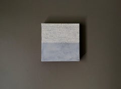 Half Way - 8"x 8", Textured Abstract Painting, Minimal, Grey, Beige