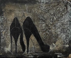 Head Over Heels #2, 8"x10", Still Life Painting On Canvas, Black Shoes
