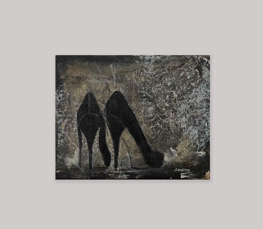Head Over Heels #2, 8"x10", Painting, Black Shoes, Christmas Gift